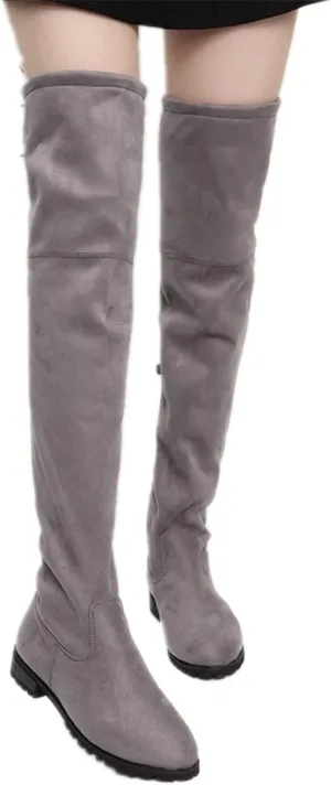 ZBYY Women's Comfy Suede Block Heel Side Zipper Back Lace Thigh High Over The Knee Boots Fashion Sexy Chunky Heel Boots