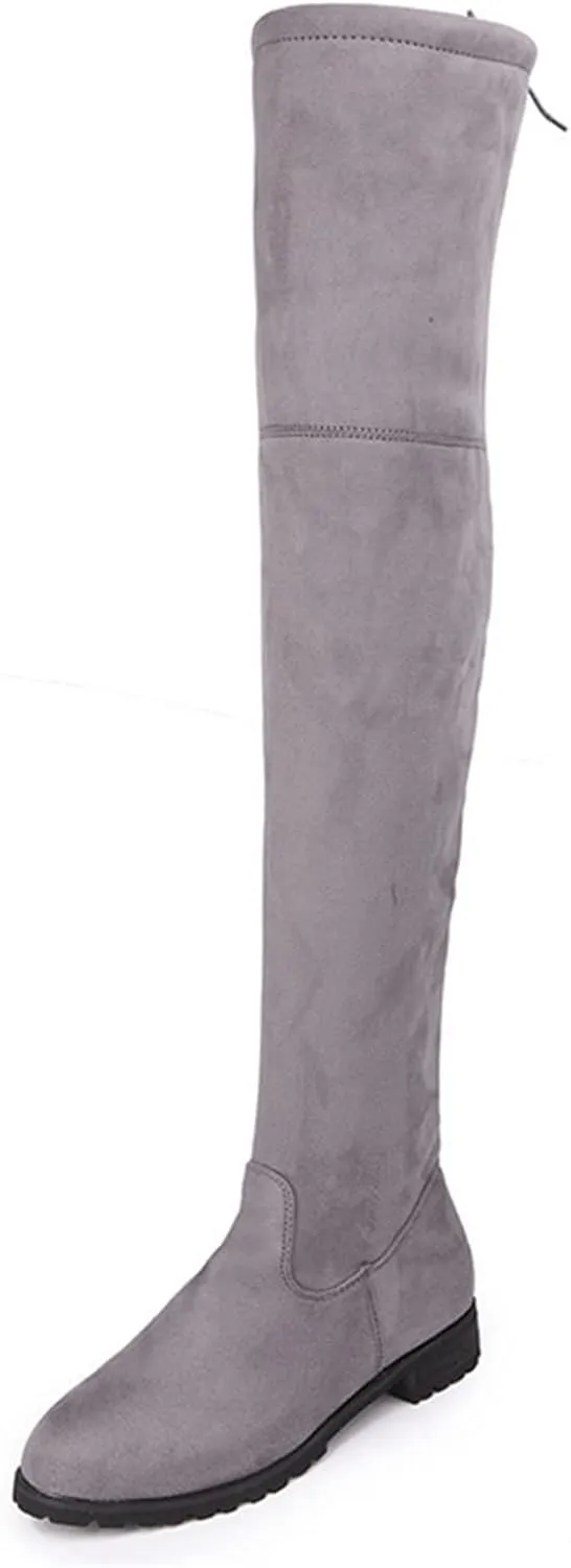 ZBYY Women's Comfy Suede Block Heel Side Zipper Back Lace Thigh High Over The Knee Boots Fashion Sexy Chunky Heel Boots