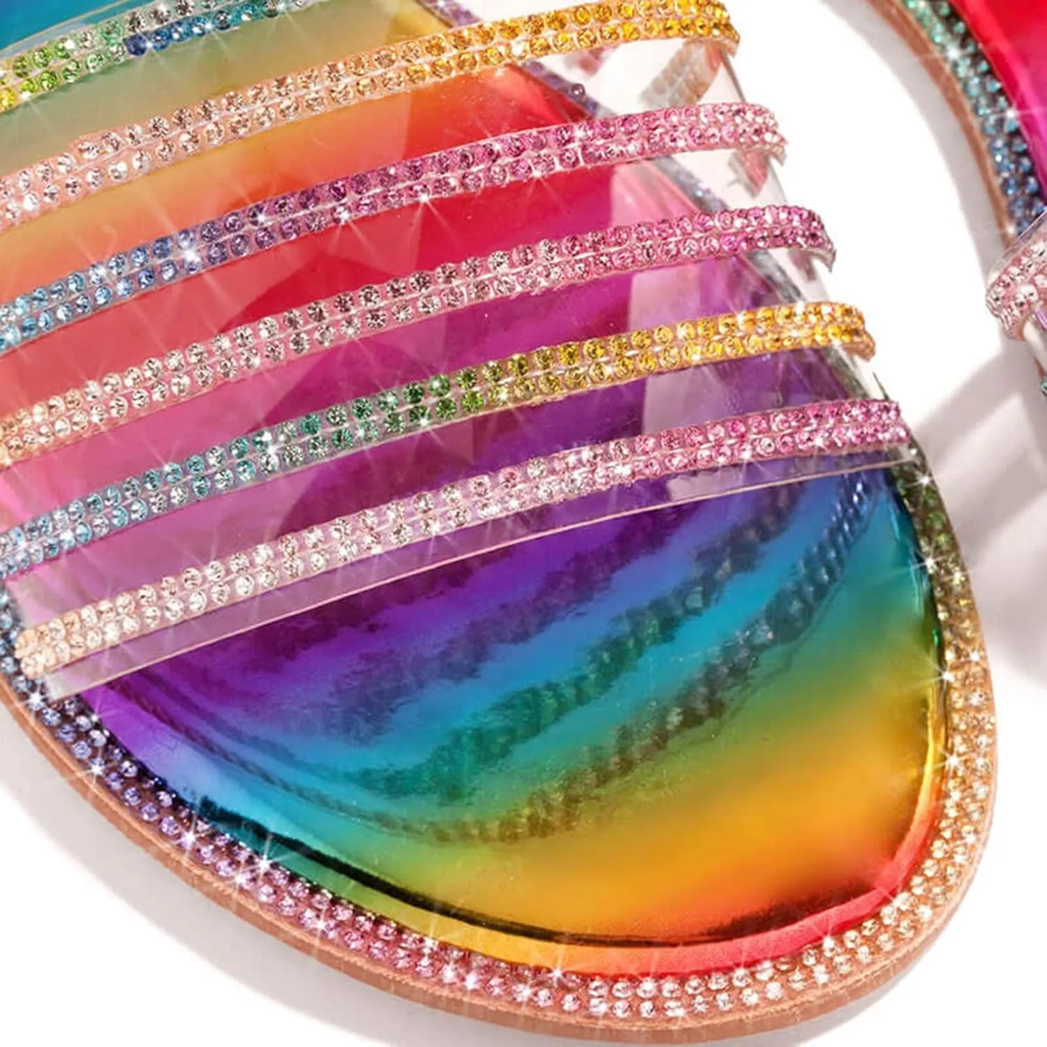 ZBYY Women's Open Toe Flat Sandals Rhinestone Glitter Bling Casual Fashion Slippers Beach Indoor Outdoor Slides